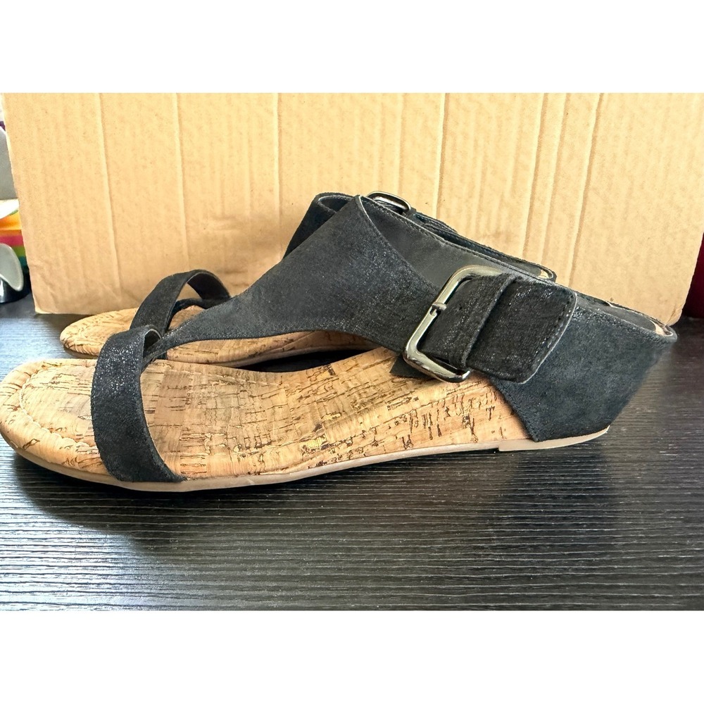 Donald J Pliner Donni Black Shimmer Leather Cork Wedge Sandals Womens 8.5M